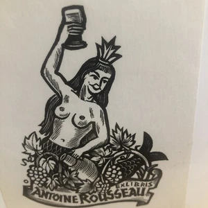 Ex Libris, Bookplate, Wine, Drinking Mermaid With Grapes  - Picture 1 of 3