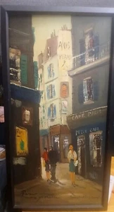 Vintage Pariser Straßenszene Ölgemälde im Holzrahmen von Max Moreau - Bild 1 von 12