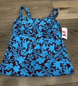 Lands End Swim Suit Top Tankini Blue Red Women’s 6 DD Top  R1 - Picture 1 of 9