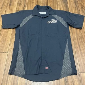 Red Kap Button Up Shirt Bagger Pride Men’s Large Navy Blue Short Sleeve Mechanic - Picture 1 of 7