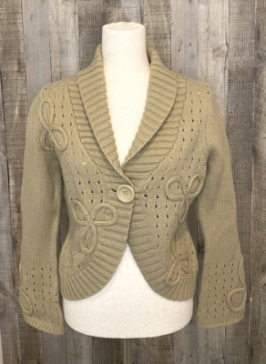 Cárdigan Suéter Carole Little Petites Tostado Tejido Mezcla de Lana Cuello Corto Talla LP Foto 1 de 4