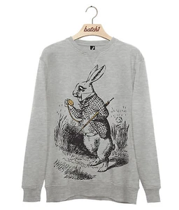 BATCH1 ALICE THROUGH THE LOOKING GLASS WHITE RABBIT MENS SWEATSHIRT JUMPER - Picture 1 of 1