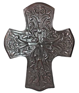 Cast Metal Aluminum Vtg Hanging 10" Crucifix Ornate Cross Ancient Style - Picture 1 of 20