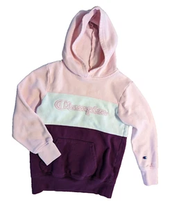 Champion Tri Colored Girl's Pullover Fleece Hoodie Small Color Block Pink White - Picture 1 of 6