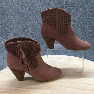 Jessica Simpson Boots Womens 8.5M Fringe Ankle Booties Suede Pink Heeled Pull On - Image 1 of 4