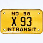 1988 United States North Dakota INTRANSIT Special License Plate X 93