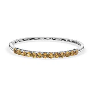 STUNNING!! 6.10ctw Brazilian Heliodor Bangle Bracelet Platinum Plated 7.25" - Picture 1 of 6