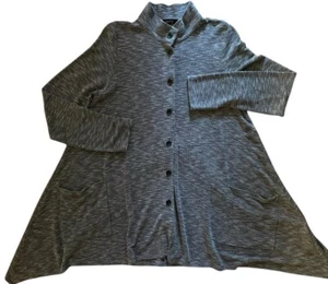 Bequeme U.S.A. Damen Tunika Cardigan Shirt Mandarinkragen Knopfleiste grau Medium - Bild 1 von 6