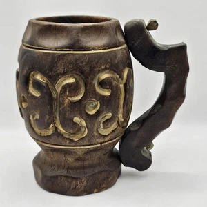 2 Vintage Hand Carved Solid Wood Stein Beer Mugs Made In Germany  - Picture 1 of 14