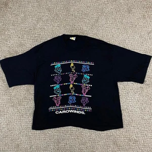 Camicia vintage Flintstones donna L nera Kidcore Crop Disney Carowinds cartone animato anni 90 - Foto 1 di 4