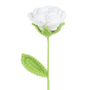 Fiori all'uncinetto artificiali fatti a mano maglia fiore di rosa con gambo bianco - Foto 1 di 6