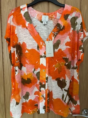 Joie Linen/Lyocell Orange/Multi Floral Print ButtonUp Shirt/Top Size 22/24 UK - Image 1 of 4