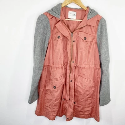 Torrid Pink Gray Twill Hacci Sleeve Anorak Lightweight Jacket Womens Size 00 - Image 1 of 4