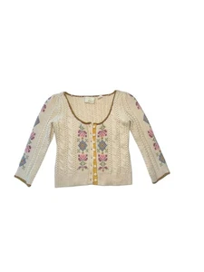 Anthropologie Guinevere Vtg Inspired Cross Stitch Cable Knit Cardigan Sweater Sm - Picture 1 of 19