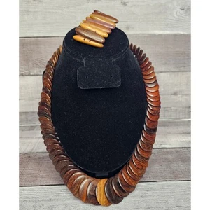 Collar Pulsera Disco Madera Marrón Graduado Boho Exótico De Colección Regalo Declaración - Imagen 1 de 6