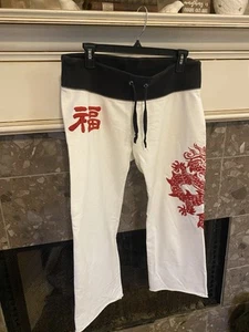 Vintage Lucky Brand Jogginghose Damen Medium asiatischer Drache Strickkleidung weites Bein Y2K - Bild 1 von 14