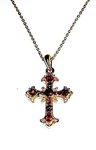 NECKLACE/PENDANT 18" Chain Adjust.Topaz Rhinestones ORNATE FILIGREE CROSS - Picture 1 of 1