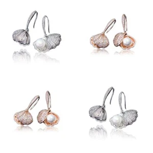 Hook Drop Women Earrings with White Pearl Stud Jewellery Gift for Girls - Picture 1 of 9