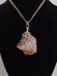 Wire Wrapped Colored Turqoise Pendant Hand Made On 22 Inch Sterling Silver Chain - Picture 1 of 5