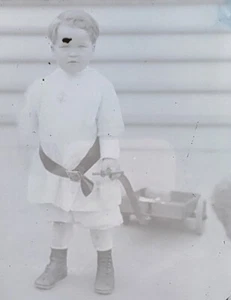 Glass Plate Negative Boy Toddler Child Pulling Wagon Victorian #2  PH1 - Picture 1 of 3