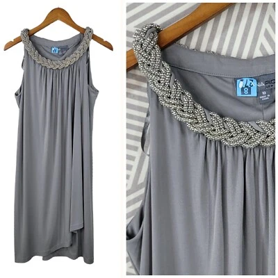 Vestido sin Mangas Donna Morgan Talla 10 Elástico Slinky Viaje Tejido Cuello de Cuentas Metálico Foto 1 de 4