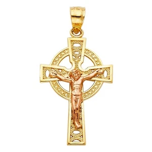 Precious Stars 14k Two-Tone Gold Celtic Crucifix Cross Pendant - Picture 1 of 2