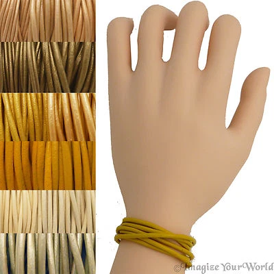 Pulsera de cuero amarillo con cordón multi envoltura personalizada hecha a mano 72 pulgadas collar EE. UU. Foto 1 de 4