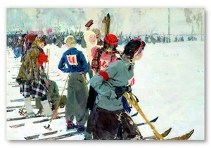 Before the Start Ski Race Painting Poster Print, Yablonskaya Wall Art Decor Skis - Picture 1 of 2