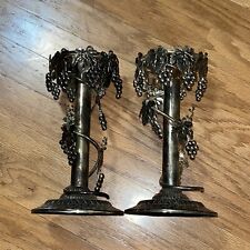 2 pc Studio Silversmiths Silver Plated Grape Vine Candle Stick Holders 9” Tall