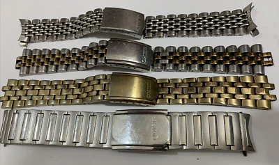 Lote de 4 correas de reloj vintage de acero inoxidable con cierre de despliegue Seiko para hombre Foto 1 de 4