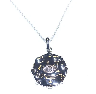 Nuevo Collar Colgante Diamante Crecido en Laboratorio Plata de Ley 925 Moneda Mal de Ojo 18" Foto 1 de 4