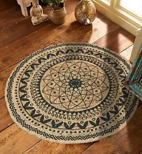 Hand Woven Round Jute Area Rugs | Carpets for Living Room -90cm approx - Picture 1 of 6