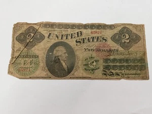 1862 $2 TWO DOLLARS LEGAL TENDER UNITED STATES NOTE - Picture 1 of 11
