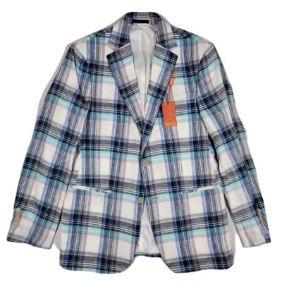 Tallia Slim-Fit льняной блейзер мужской 38R 38 синий мульти клетку Vago спортивное пальто $295 - Изображение 1 из 4