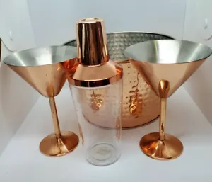 Stainless Copper Coated Martini Glasses & Bucket & Plastic Shaker w/Shot Glass - Picture 1 of 12