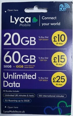 LYCAMOBILE LYCA MOBILE 4G 5G MULTI SZE SIM CARD RUNNING ON EE NETWORK