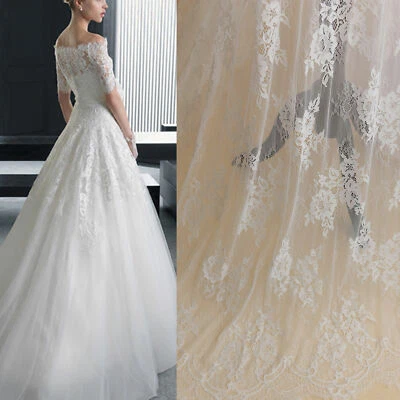 3 meters Chantilly Lace Fabric Eyelash Lace Tulle Party  Dress Fabric - Image 1 of 4