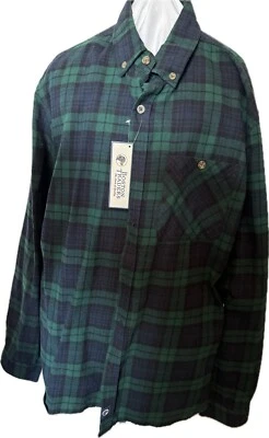 Boston Traders 男式法兰绒绿色蓝色 XL 码纽扣前长袖全新带标签 — 第 1/4 张图片
