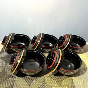 Yamanaka Lacquerware / 5 Soup Bowls with Lid/ Owan / Traditional craft / Antique - Picture 1 of 24