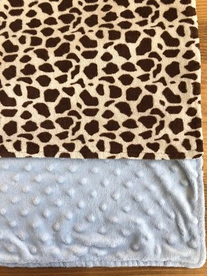 Baby Essentials Giraffe Print Blue Minky Dots Baby Blanket Lovey Jungle Safari - Image 1 of 4