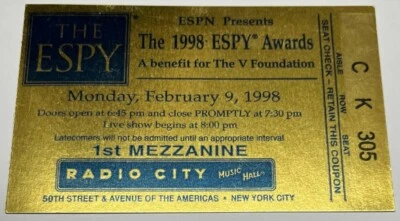1998 ESPY AWARDS ticket stub MICHAEL JORDAN nba winner RADIO CITY MUSIC HALL - Image 1 of 4