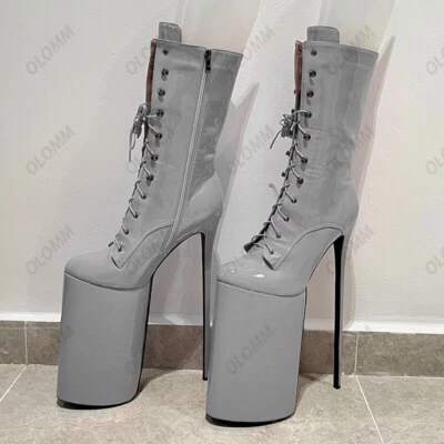 Mujeres Invierno Plataforma Media Pantorrilla Botas Tacón Fino Punta Redonda Rosa Zapatos EE. UU. Talla 7-15 Foto 1 de 4