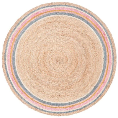 Natural Hand Braided Jute Rug Multicolor Hallway Carpet Vintage Circle Area Rug - Image 1 of 4