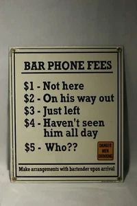 RARE ANDE ROONEY N.Y BAR PHONE FEES SIGN METAL 9.3/8'' x 7.3/4'' NEW - Picture 1 of 7