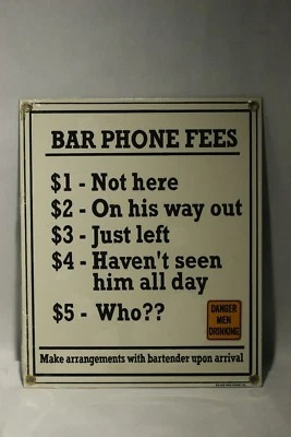 RARO LETRERO DE TARIFAS TELEFÓNICAS ANDE ROONEY N.Y BAR METAL 9.3/8"" X 7.3/4"" NUEVO Foto 1 de 4