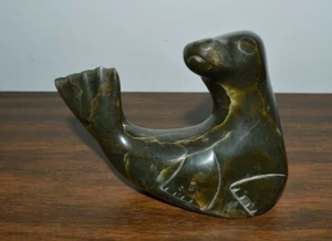 Vintage Inuit Soapstone Seal Sculpture Carving Artist Lucassie Tuki / Tukai - Picture 1 of 8