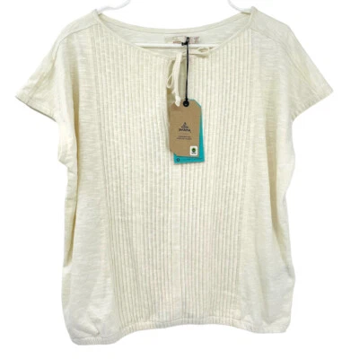 prAna women's shirt Ocupas Popover Size Small Soft White Top Elastic Encased Hem - Image 1 of 4