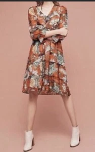 Anthro Hemant and Nandita orange Bauernkleid Gr. 4 neu mit Etikett - Bild 1 von 5