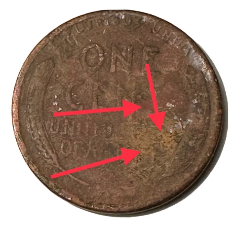 1949D Wheat Cent Penny Struck Through Grease Error Letters And Logos Missing Cover