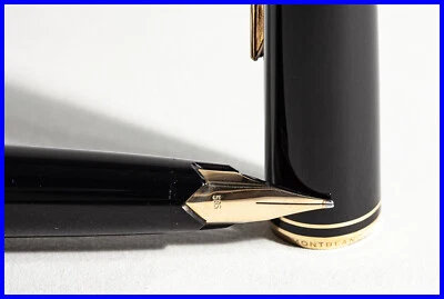 1980 Montblanc 221 em preto e dourado cartucho enchimento com ouro oblíquo MÉDIO novo na caixa - Imagem 1 de 4
